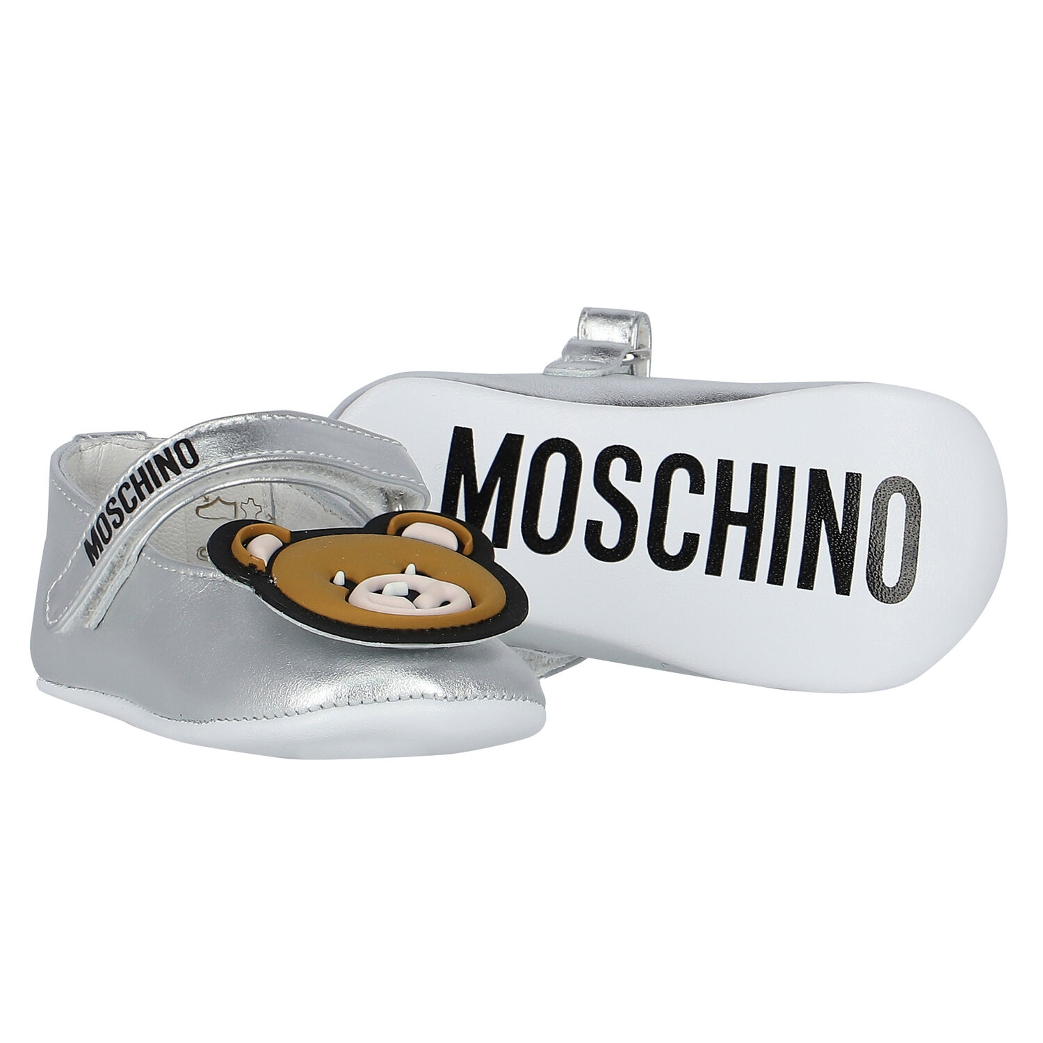 Baby Girls Silver Teddy Bear Pre Walker Shoes, 2, hi-res